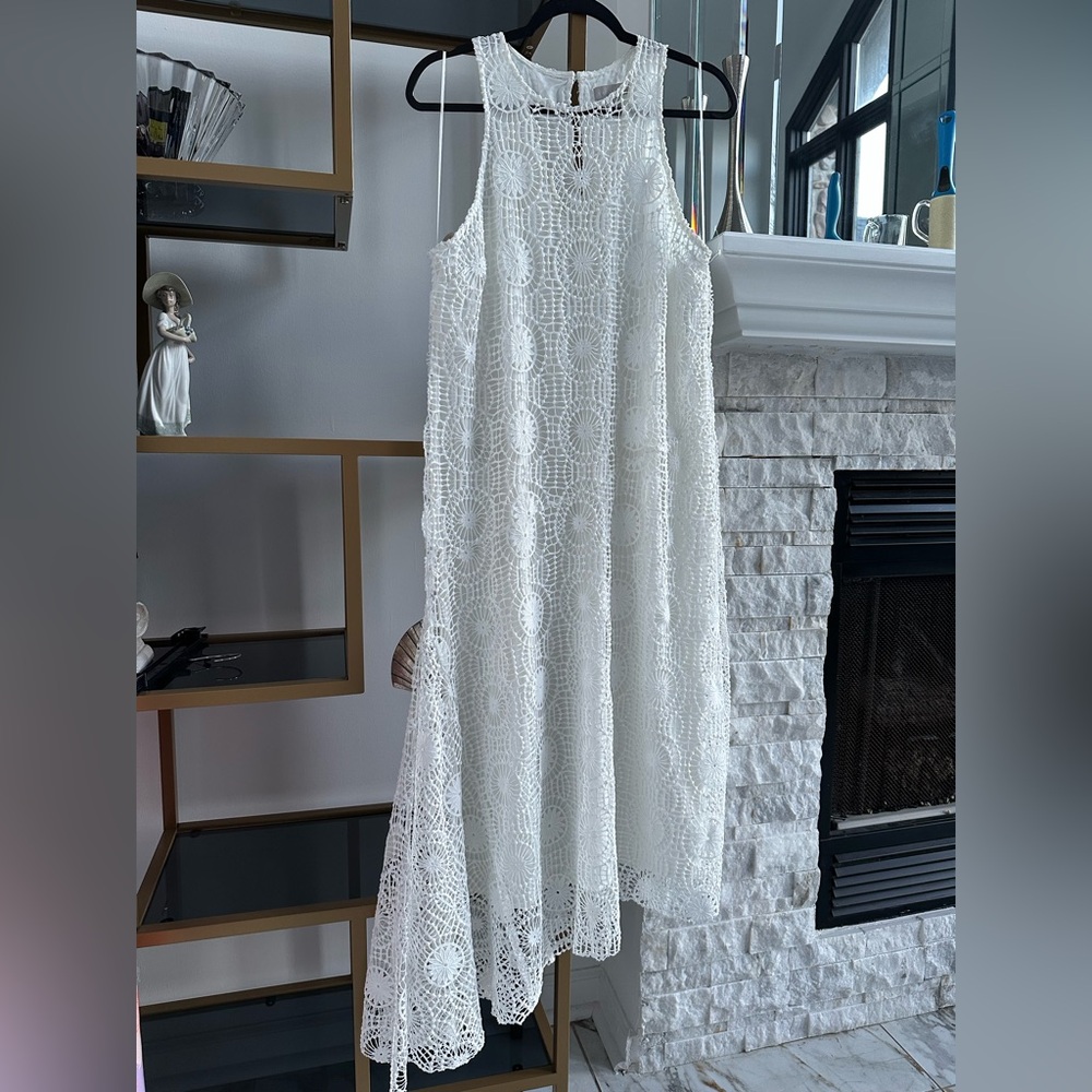 Chelsea 28 Asymmetrical White Embroidered Lace Dress - Picture 2 of 7